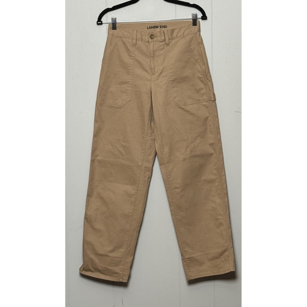 Lands' End Women's Khaki Tan High Rise Carpenter Straight Leg Pants Size 2P